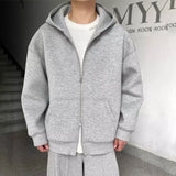 Cotton Solid Color Hooded Sweatshirt Autumn American Double Zipper Cardigan Gray Men's and Women's Loose Simple Daily Hoodies