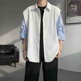 Summer Short Sleeved Shirt Men Oversized Society Mens Black Dress Shirt Korean Loose Casual White Shirt Mens Striped Shirts