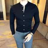 Men's Slim Shirts Spring/Summer High Quality Fashion Long Sleeve Cotton Solid Color Business Casual Men's Clothing Shirts