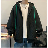 Autumn Hoodies Men's Plaid Solid Color Loose Korean Cardigan Sweatershirt Harajuku Long-sleeved Zipper Casual Hoodie Jacket