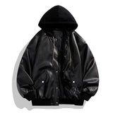 Hoodie Vintage Faux Leather jackets Trendy Cool Black Faux Suede PU Leather Jackets Men's hip hop Style Luxury Leather Clothes