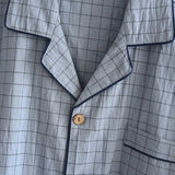 Men's Trousers Pajamas Set for Spring and Summer Thin Plaid Design Cotton Fabric Short Sleeved Long Pants Home Men Pyjama Set