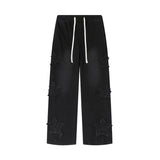 Star Embroidered Men's Jeans Baggy Straight Elastic Waist Denim Pants Fashion High Street Hip Hop Streetwear Y2K Male Trousers