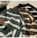 American autumn and winter high street men and women trendy lazy style round neck knitted sweater couple loose casual sweater