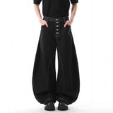 Solid Color Men's Denim Trousers Button Design Niche Cleanfit Curved Knife Pants Wide Leg Simple Male Jeans Simple