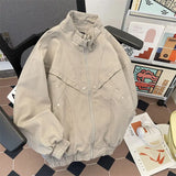 American Cityboy Jacket Wash Canvas Deconstructed Stand Collar Coat Design Sense Top Spring Autumn Korean Trend Bomber Jacket