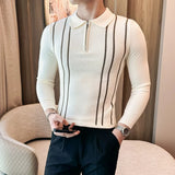 Men's Jersey Luxury Polo Neck Zipper Knit Sweater Casual Fashion Solid Color Long Sleeve Pullover Premium Quality Knitwear M-3XL