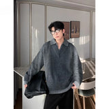Korean style autumn and winter street fashion personality splicing V-neck sweater for couples loose and lazy knit casual top y2k