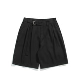 Korean Style Mens Casual Shorts Ribbons Belt Knee-Length Suit Pant Black Beige Elastic Waist Loose Summer Short Trouser Boy