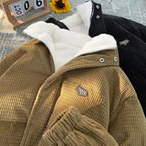 Korean style high street Harajuku men and women winter new retro loose casual couple thick corduroy trendy personalized top y2k