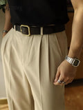 Spring Trendy Mens Trousers Solid Color Pleated Loose Straight Pants Men Leisure Breathable Suit Trousers Men's Clothing