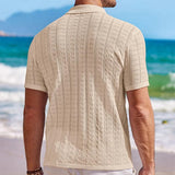 Vacation Seaside Beach Casual Shirts Mens Knitting Short Sleeve Button Lapel Knit Shirt Men Summer Fashion Knitted Texture Shirt