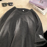 Cityboy Kpop Shirt Waffle O-Neck Short-sleeved T-shirt Men Women Summer Trendy Loose Casual Heavy Half-sleeved Top Aesthetic