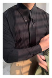 New Italy Business Men Shirts Light Luxury Textured Peaked Lapel Striped Long Sleeve Cardigan Leisure High Quality Blouse M-2XL