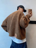 Autumn Winter American Retro Loose Heavy Mixed Color Short Wide Thick Thread Knitted Cardigan Sweater Jacket Men Women Sweaters
