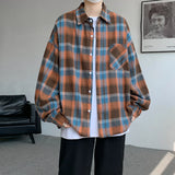 Long Sleeve Plaid Shirts Men Autumn Casual Loose Harajuku Vintage High Street Daily All-match Gentleman Camisa Plus Size 5XL-M