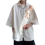 Men's Oversized Shirts Bamboo Print Mens Blouse White Fashion 5XL Oversize Shirt Casual Wear Summer for Men New Clothing