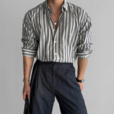 New Naples Business Men Shirts Light Luxury Textured Lapel Striped Long Sleeve Cardigan Leisure Premium Commuter Blouse M-2XL