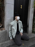 American Retro Multi-button Stand Collar Design Jacket Men Korean Hip Hop Coat High Street Hip-hop Solid Color Classic Jacket