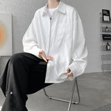 Casual Shirt for Men Ice Silk Bamboo Leaf Long Sleeve Shirt Harajuku Top Quality Loose Drape Black White Japanese Streetwear