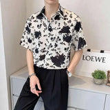 Summer Short Sleeved Shirt Men Slim Fit Fashion Printed Casual Shirt Men Korean Casual Flower Shirt Mens Ice Silk Shirts M-2XL