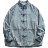 Chinese Style Denim Jacket Spring Autumn Denim Jacket Gradient Washed Japanese Casual Large Pocket New Chinese Tang Style Jacket