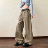 Baggy Jeans Men Distressed Wash Cargo Trousers Streetwear Wide Leg Drop Croch Hip Hop Joggers with Big Pockets for Teen Boys