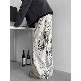 Baggy Beige Jeans Men Fashion Retro Leopard Print Jeans Men Streetwear Hip-hop Loose Wide Leg Jeans Mens Vintage Denim Pants