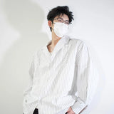 White Long Sleeved Shirt Men Fashion Society Mens Dress Shirt Korean Loose Blue Striped Shirt Mens Double Breasted Casual Shirt