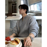 Lapel Sweater Men Warm Zipper Knitted Pullover Sweater Men Streetwear Korean Loose Long Sleeved Sweater Mens Jumper Clothes