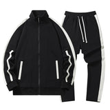 2025 Fall Casual Sports Set men 2 Piece Lapel Jacket Straight Leg Elastic Waist Pants Outdoor Activewear Hoodie Sweatpants