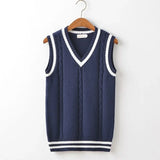 Striped White Knitted Sweaters for Men Blue Sleeveless Man Clothes V Neck Vest Red Waistcoat Jumpers Sweat-shirt Cigaret Cotton