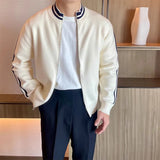 New Korean Fashion Men Cardigan Coat Light Luxury Trendy Knit Zipper Long Sleeve Sweater Jackets High Quality Patchwork Knitwear