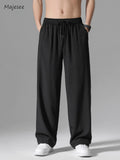 Wide Leg Pants Men Drawstring Casual Loose Full Length All-match Comfortable Pockets Daily Sporty Simple American Style Trousers