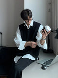 V Neck Sweater Man Blue Waistcoat Jumpers Loose Knit Vests for Men High Quality Elegant Vintage Y2k Smooth Casual Korean Style