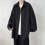 Pineapple Velvet Men's Casual Long Sleeve Button Shirt Coat Outwear Autumn Turn Down Collar Oversize Shirts Red/Black/Dark Gray