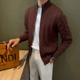 Autumn Retro Men's Zipper Cardigan Jacket Trending Jacquard Solid Color Long Sleeve Sweater Coats Premium Quality Knit Outerwear