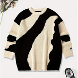 New Japanese Trendy Men Sweater High Street Patchwork Knitted O Neck Long Sleeve Pullover Casual Loose Premium Quality Knitwear