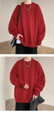 New Japanese Retro Men Knitted Sweater Light Luxury Casual O Neck Solid Color Long Sleeve Pullovers Loose High Street Knitwear