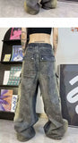 Street men and women trendy and personalized hip-hop straight leg washed gradient jeans for couples loose casual Harajuku pants
