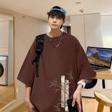 Men's Cotton Oversized Bamboo T-shirt Printed Loose Tops Tshirts Men Clothing Breathable Casual Short Sleeve Tees Streetwear