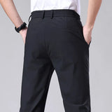 Summer Casual Pants Men Thin Business Stretch Slim Elastic Waist Jogger Korean Classic Thin Black Gray Blue Trousers Male