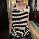 Men Vest Black White Contrast Striped Knitted Tank Top Spring Summer Streetwear Fashion Youth Campus Top Men'S Clothing New