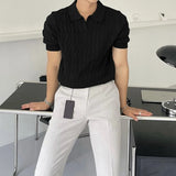 Summer Clothing Men's Luxury Knitted Jacquard Polo Shirt Casual Breathable Leisure V Neck Short Sleeve Knitwear New