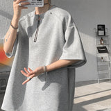 Summer Short Sleeved T-shirt Men Oversized Gray Black Casual T Shirt Men Streetwear Hip-hop Loose Zipper T Shirt Mens Top M-3XL