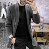 New Mid Length Cardigan Men Spring Autumn Kintted Mens Sweatercoat Fashion Slim Casual Solid Color Knitting Cardigan Outerwear