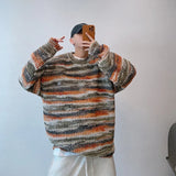 Vintage Striped Sweaters Men Autumn Contrast Color American Commuting Style  All-match Males Knitwear Hip Hop Hipster Pullovers