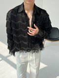 Summer Men Black White Streetwear Hip Hop Shirt Men Tassels Party Night Club Men Shirts Male Long Sleeves Hollow Out Blouse