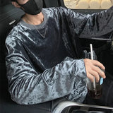 Mens T-Shirt Mercerized Velvet Bright T-Shirt Autumn Fashion Streetwear Personality Niche Long-Sleeved Tops Men'S Clothing