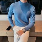 Male High End Fashion Knitted Pullover Sweater Men Half Turtle Neck Winter Woolen Casual Jumper Clothes